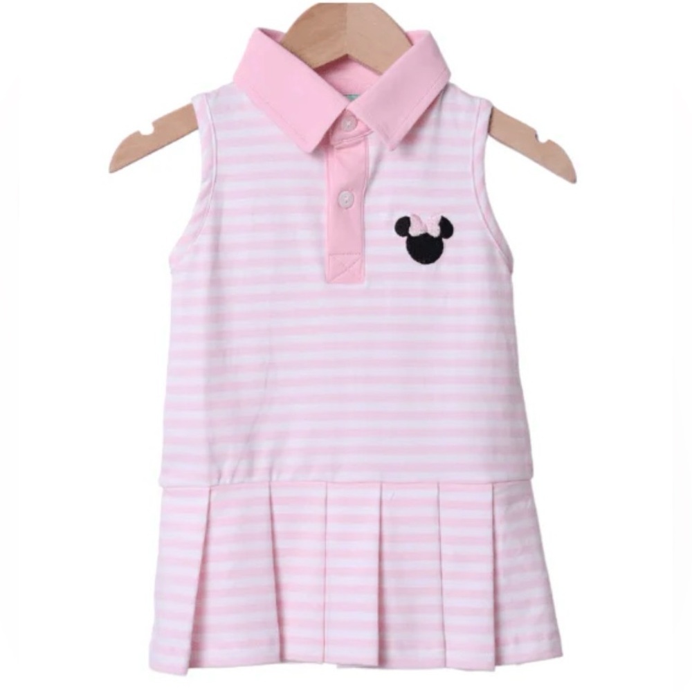 The Smocked Flamingo Pink Stripe Mouse Park Tennis Dress -Size 6